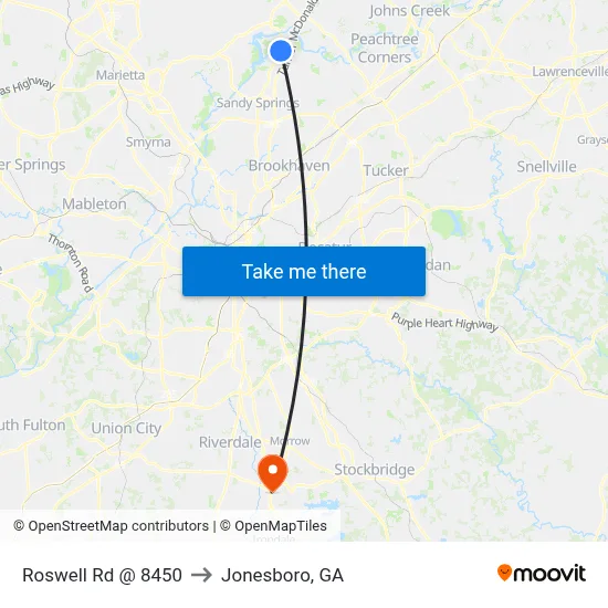Roswell Rd @ 8450 to Jonesboro, GA map