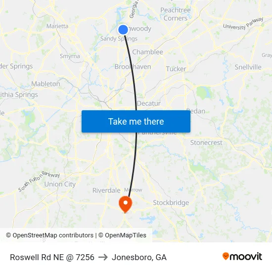 Roswell Rd NE @ 7256 to Jonesboro, GA map