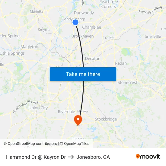 Hammond Dr @ Kayron Dr to Jonesboro, GA map
