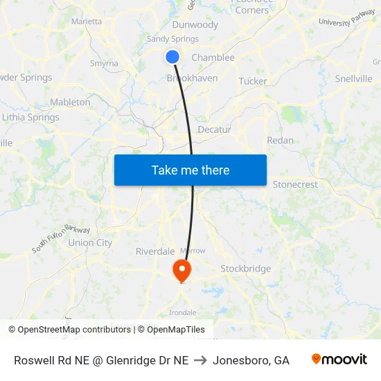 Glenridge Dr NE @ Roswell Rd NE to Jonesboro, GA map