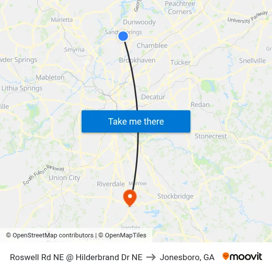 Roswell Rd NE @ Hilderbrand Dr NE to Jonesboro, GA map