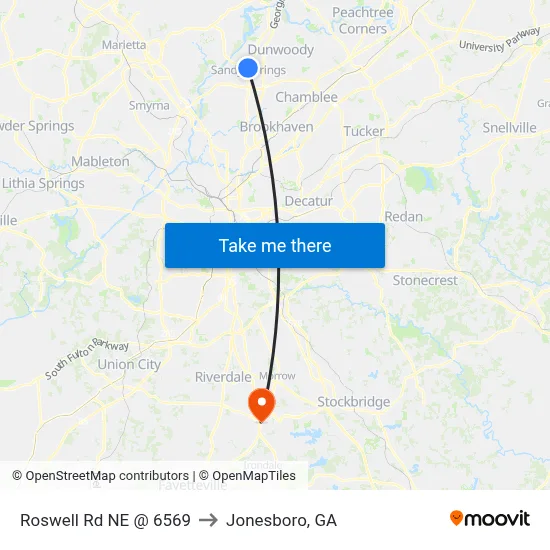 Roswell Rd NE @ 6569 to Jonesboro, GA map