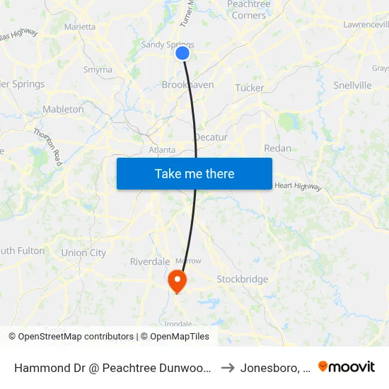Hammond Dr @ Peachtree Dunwoody Rd to Jonesboro, GA map