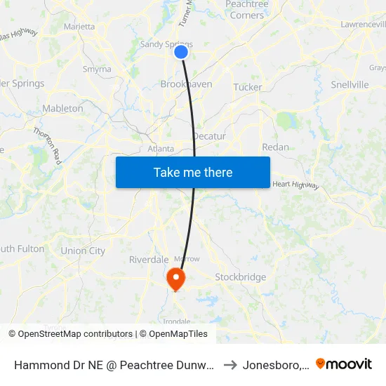 Hammond Dr NE @ Peachtree Dunwoody Rd to Jonesboro, GA map