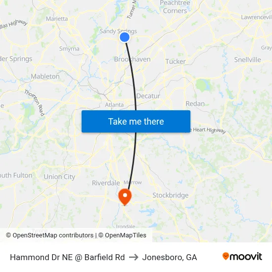 Hammond Dr NE @ Barfield Rd to Jonesboro, GA map