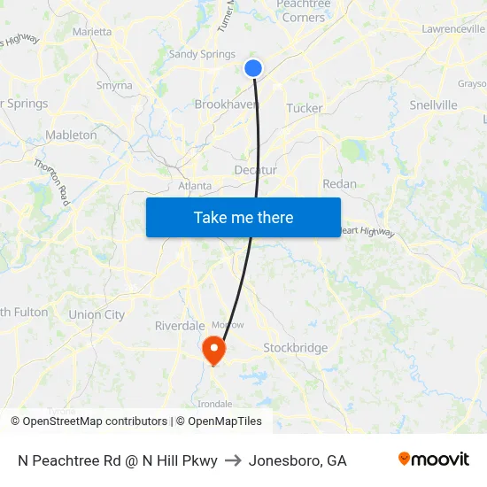 N Peachtree Rd @ N Hill Pkwy to Jonesboro, GA map