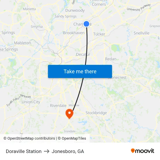 Doraville Station to Jonesboro, GA map