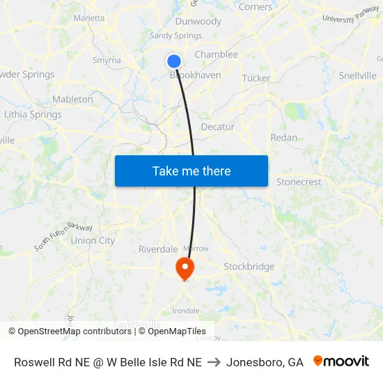 Roswell Rd NE @ W Belle Isle Rd NE to Jonesboro, GA map