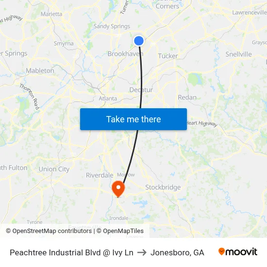 Peachtree Industrial Blvd @ Ivy Ln to Jonesboro, GA map