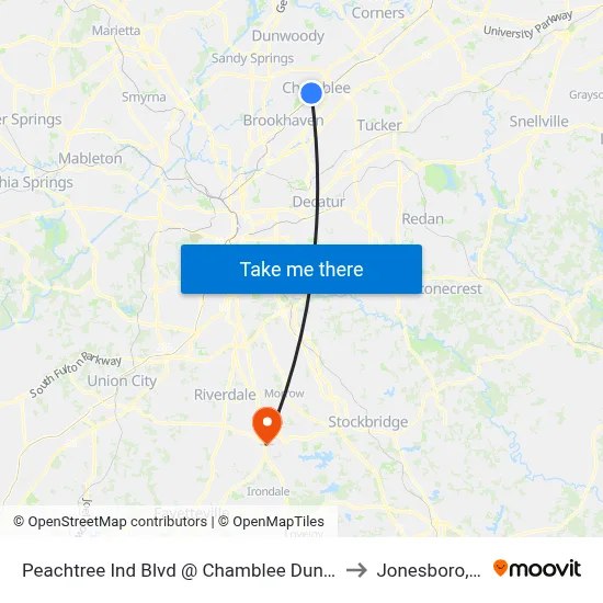 Peachtree Ind Blvd @ Chamblee Dunwoody to Jonesboro, GA map