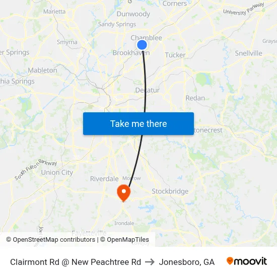 Clairmont Rd @ New Peachtree Rd to Jonesboro, GA map