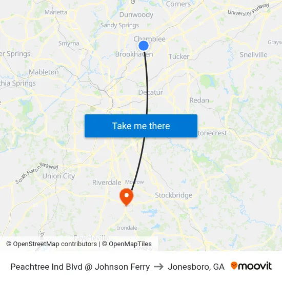 Peachtree Ind Blvd @ Johnson Ferry to Jonesboro, GA map