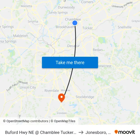 Buford Hwy NE @ Chamblee Tucker Rd to Jonesboro, GA map