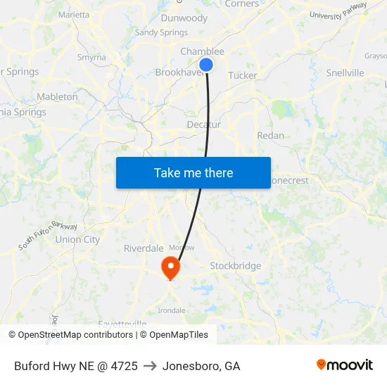 Buford Hwy NE @ 4725 to Jonesboro, GA map