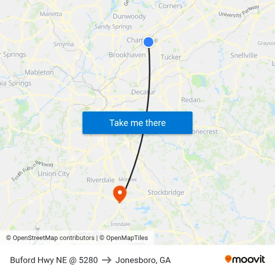 Buford Hwy NE @ 5280 to Jonesboro, GA map