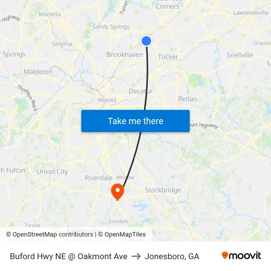 Buford Hwy NE @ Oakmont Ave to Jonesboro, GA map