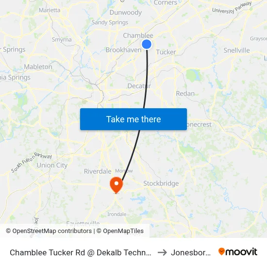 Chamblee Tucker Rd @ Dekalb Technology Pkwy to Jonesboro, GA map