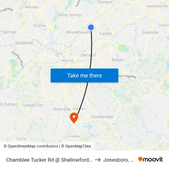 Chamblee Tucker Rd @ Shallowford Rd to Jonesboro, GA map