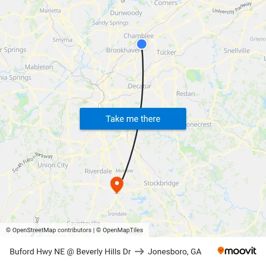 Buford Hwy NE @ Beverly Hills Dr to Jonesboro, GA map