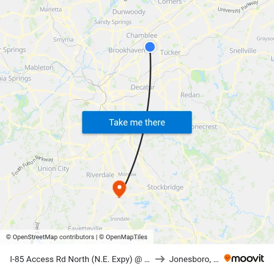 I-85 Access Rd North (N.E. Expy) @ 3355 to Jonesboro, GA map