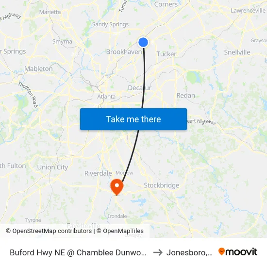 Buford Hwy NE @ Chamblee Dunwoody Rd to Jonesboro, GA map