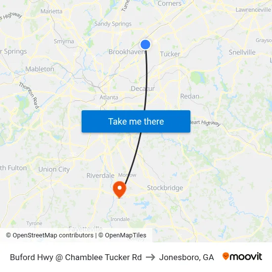 Buford Hwy @ Chamblee Tucker Rd to Jonesboro, GA map