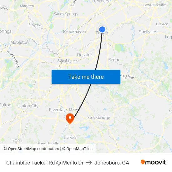 Chamblee Tucker Rd @ Menlo Dr to Jonesboro, GA map