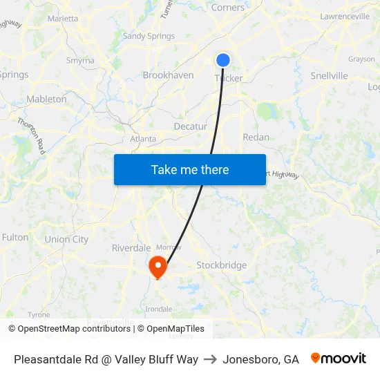 Pleasantdale Rd @ Valley Bluff Way to Jonesboro, GA map