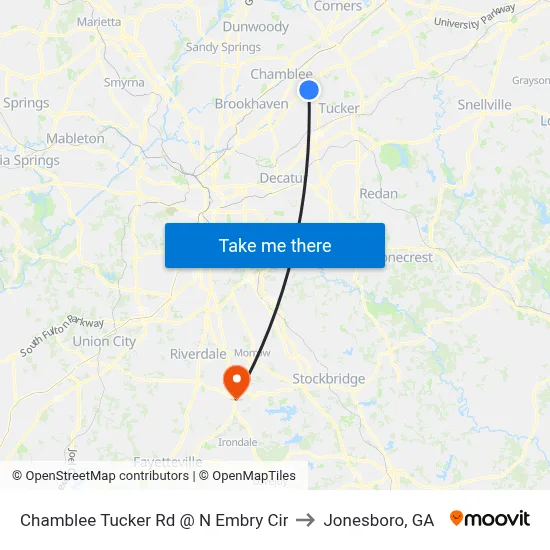 Chamblee Tucker Rd @ N Embry Cir to Jonesboro, GA map