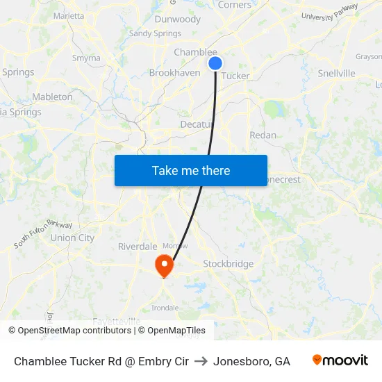 Chamblee Tucker Rd @ Embry Cir to Jonesboro, GA map