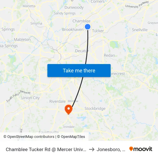 Chamblee Tucker Rd @ Mercer Universi to Jonesboro, GA map