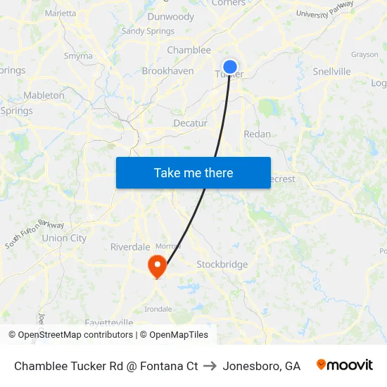 Chamblee Tucker Rd @ Fontana Ct to Jonesboro, GA map
