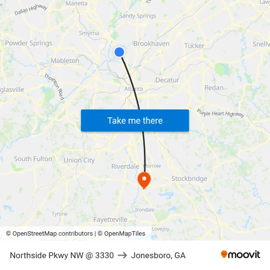 Northside Pkwy NW @ 3330 to Jonesboro, GA map