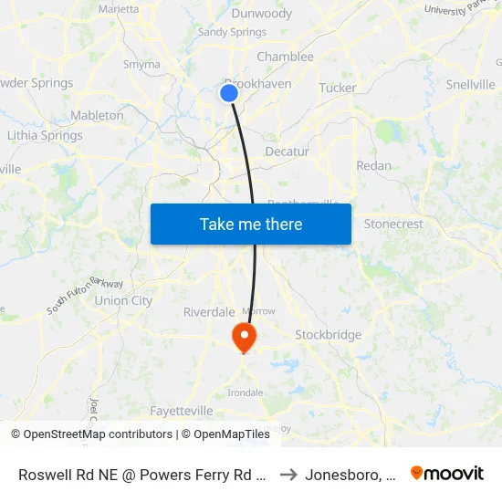 Roswell Rd NE @ Powers Ferry Rd NW to Jonesboro, GA map