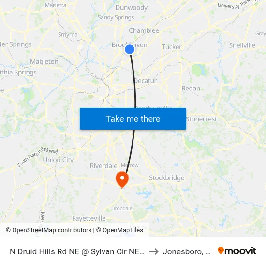 N Druid Hills Rd NE @ Sylvan Cir NE (N) to Jonesboro, GA map