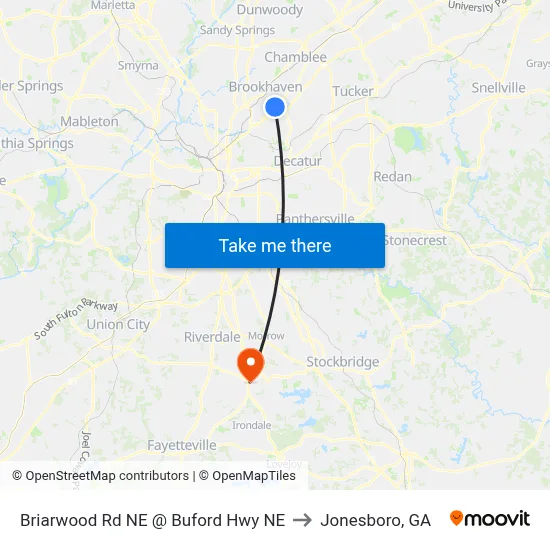 Briarwood Rd NE @ Buford Hwy NE to Jonesboro, GA map