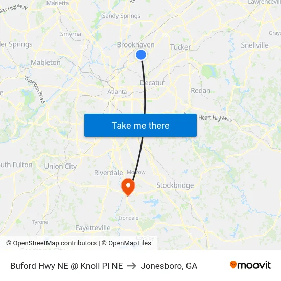 Buford Hwy NE @ Knoll Pl NE to Jonesboro, GA map