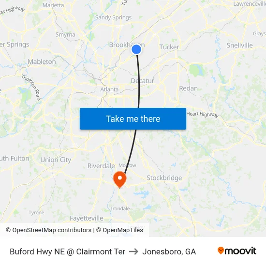 Buford Hwy NE @ Clairmont Ter to Jonesboro, GA map