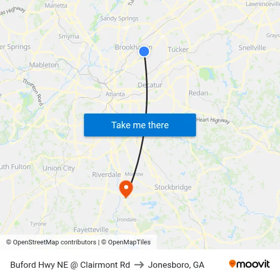 Buford Hwy NE @ Clairmont Rd to Jonesboro, GA map