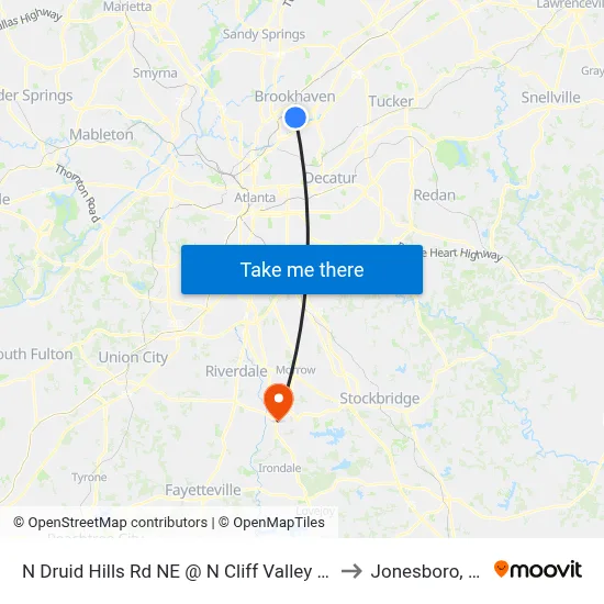 N Druid Hills Rd NE @ N Cliff Valley Way to Jonesboro, GA map