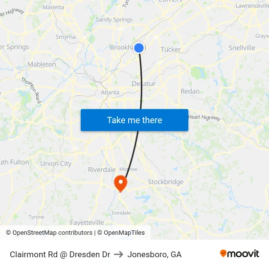 Clairmont Rd @ Dresden Dr to Jonesboro, GA map