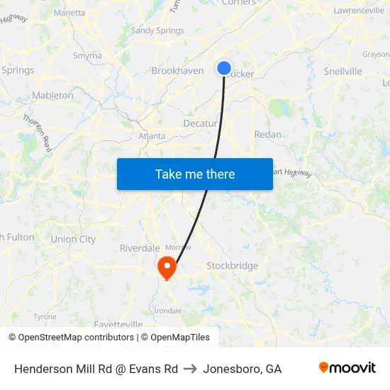 Henderson Mill Rd @ Evans Rd to Jonesboro, GA map