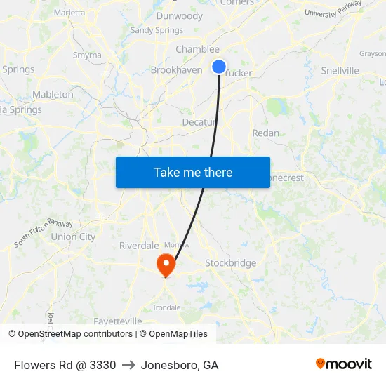 Flowers Rd @ 3330 to Jonesboro, GA map