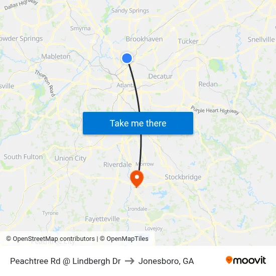 Peachtree Rd @ Lindbergh Dr to Jonesboro, GA map