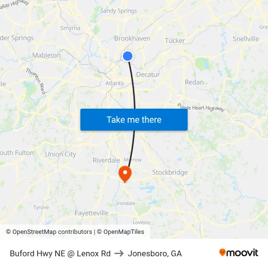 Buford Hwy NE @ Lenox Rd to Jonesboro, GA map
