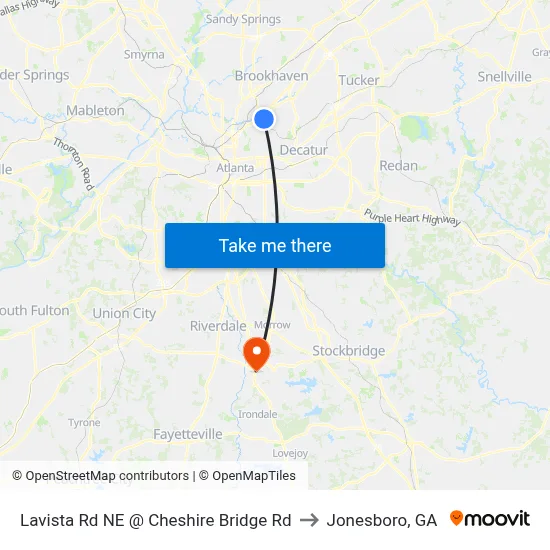 Lavista Rd NE @ Cheshire Bridge Rd to Jonesboro, GA map