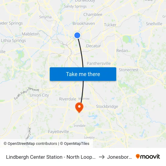 Lindbergh Center Station - North Loop/Morosgo Dr to Jonesboro, GA map