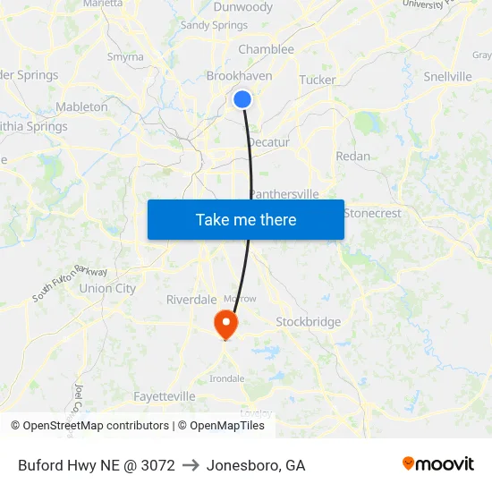 Buford Hwy NE @ 3072 to Jonesboro, GA map