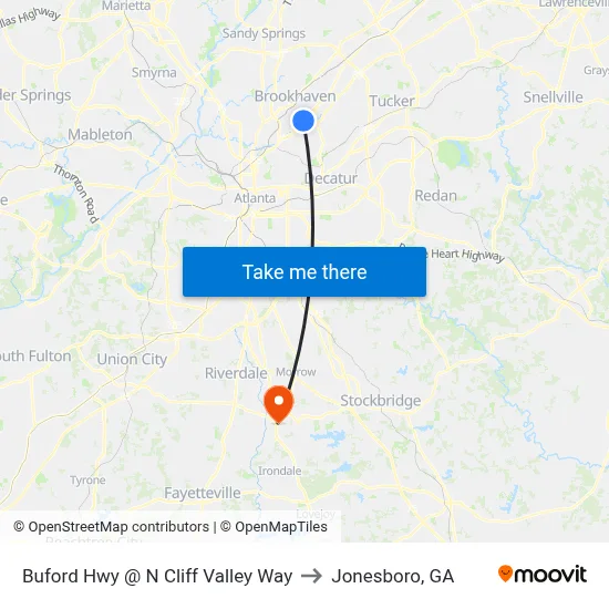 Buford Hwy @ N Cliff Valley Way to Jonesboro, GA map