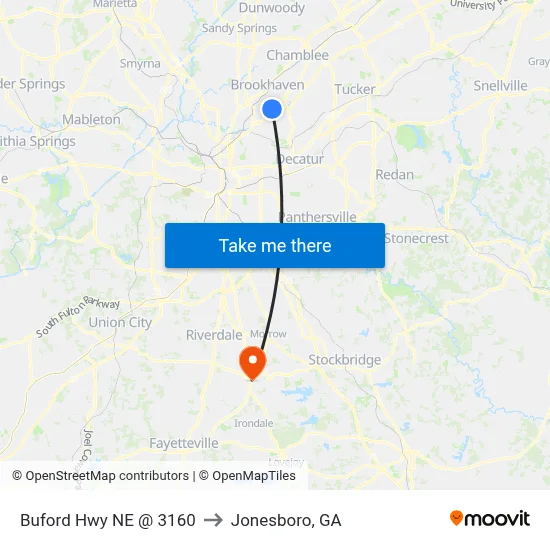 Buford Hwy NE @ 3160 to Jonesboro, GA map